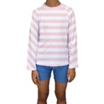 Horizontal Stripes - White and Pale Pink Kid s Long Sleeve Swimwear