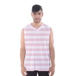 Horizontal Stripes - White and Pale Pink Men s Basketball Tank Top