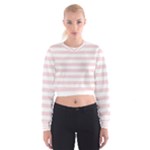 Horizontal Stripes - White and Pale Pink Women s Cropped Sweatshirt