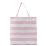 Horizontal Stripes - White and Pale Pink Grocery Tote Bag