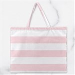 Horizontal Stripes - White and Pale Pink Zipper Large Tote Bag