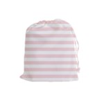 Horizontal Stripes - White and Pale Pink Drawstring Pouch (L)