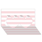 Horizontal Stripes - White and Pale Pink Twin Hearts 3D Greeting Card (8x4)