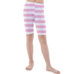 Horizontal Stripes - White and Cotton Candy Pink Kid s Mid Length Swim Shorts