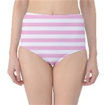 Horizontal Stripes - White and Cotton Candy Pink High-Waist Bikini Bottoms