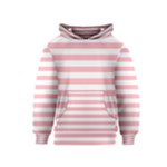 Horizontal Stripes - White and Pastel Pink Kid s Pullover Hoodie