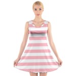 Horizontal Stripes - White and Pastel Pink V-Neck Sleeveless Dress