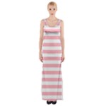 Horizontal Stripes - White and Pastel Pink Maxi Thigh Split Dress