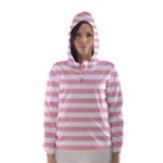 Horizontal Stripes - White and Pastel Pink Hooded Wind Breaker (Women)