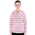 Horizontal Stripes - White and Cherry Blossom Pink Women s Zipper Hoodie