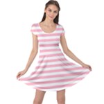 Horizontal Stripes - White and Cherry Blossom Pink Cap Sleeve Dress