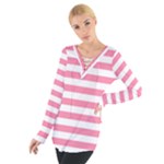 Horizontal Stripes - White and Flamingo Pink Women s Tie Up Tee