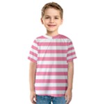 Horizontal Stripes - White and Flamingo Pink Kid s Sport Mesh Tee