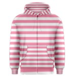 Horizontal Stripes - White and Flamingo Pink Men s Zipper Hoodie