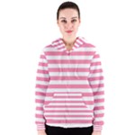 Horizontal Stripes - White and Flamingo Pink Women s Zipper Hoodie