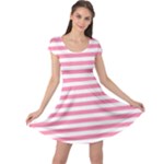 Horizontal Stripes - White and Flamingo Pink Cap Sleeve Dress