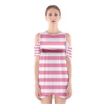 Horizontal Stripes - White and Flamingo Pink Women s Cutout Shoulder Dress