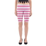 Horizontal Stripes - White and Flamingo Pink Yoga Cropped Leggings