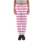 Horizontal Stripes - White and Flamingo Pink Women s Jogger Sweatpants