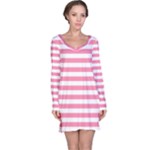 Horizontal Stripes - White and Flamingo Pink Long Sleeve Nightdress