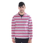 Horizontal Stripes - White and Flamingo Pink Wind Breaker (Men)