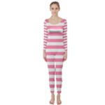 Horizontal Stripes - White and Flamingo Pink Long Sleeve Catsuit