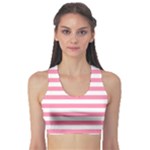 Horizontal Stripes - White and Flamingo Pink Women s Sports Bra