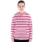 Horizontal Stripes - White and Dark Pink Women s Zipper Hoodie