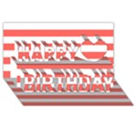 Horizontal Stripes - White and Pastel Red Happy Birthday 3D Greeting Card (8x4)