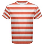 Horizontal Stripes - White and Tomato Red Men s Cotton Tee