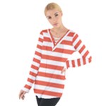 Horizontal Stripes - White and Tomato Red Women s Tie Up Tee