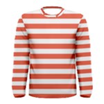 Horizontal Stripes - White and Tomato Red Men s Long Sleeve T-shirt