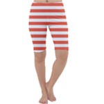 Horizontal Stripes - White and Tomato Red Cropped Leggings