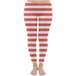 Horizontal Stripes - White and Tomato Red Winter Leggings