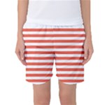 Horizontal Stripes - White and Tomato Red Women s Basketball Shorts