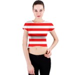 Horizontal Stripes - White and Red Crew Neck Crop Top