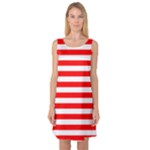 Horizontal Stripes - White and Red Sleeveless Satin Nightdress