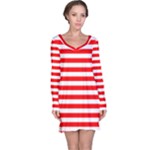 Horizontal Stripes - White and Red Long Sleeve Nightdress