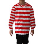 Horizontal Stripes - White and Red Hooded Wind Breaker (Kids)