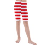 Horizontal Stripes - White and Red Kid s Mid Length Swim Shorts