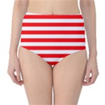 Horizontal Stripes - White and Red High-Waist Bikini Bottoms