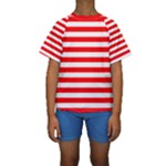 Horizontal Stripes - White and Red Kid s Short Sleeve Swimwear