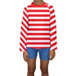 Horizontal Stripes - White and Red Kid s Long Sleeve Swimwear