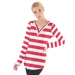 Horizontal Stripes - White and Alizarin Red Women s Tie Up Tee