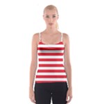 Horizontal Stripes - White and Alizarin Red Spaghetti Strap Top