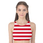 Horizontal Stripes - White and Alizarin Red Tank Bikini Top