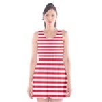 Horizontal Stripes - White and Alizarin Red Scoop Neck Skater Dress