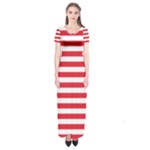 Horizontal Stripes - White and Alizarin Red Short Sleeve Maxi Dress