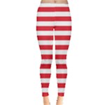 Horizontal Stripes - White and Alizarin Red Women s Leggings