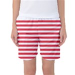 Horizontal Stripes - White and Alizarin Red Women s Basketball Shorts